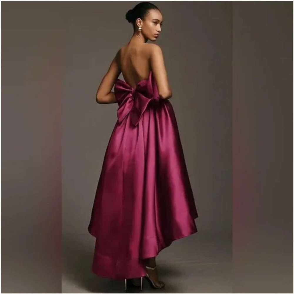 Hutch Burgundy High-Low Gown with Bow